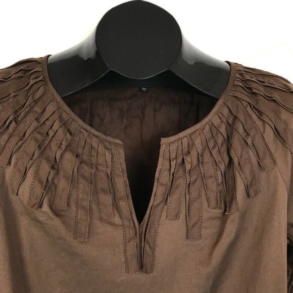 Talbots Split Neck Popover Top Women's Size Small Brown 3/4 Sleeve Textured Boho - Picture 2 of 10